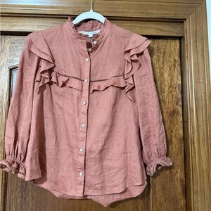 Veronica Beard Rust Button-Up Blouse
